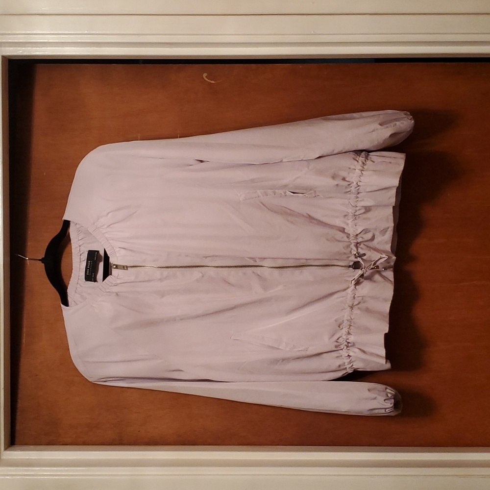 Zara Jacket Womens Large Mauve Pink Bomber Full Zip Long Sleeve Lightweight